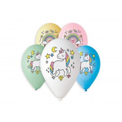 BALONY "JEDNOROŻEC i TĘCZA" - 33 cm-5 szt