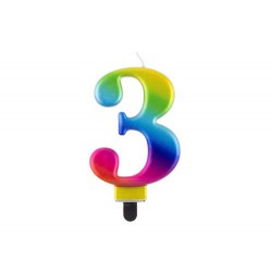 ŚWIECZKA CYFRA TĘCZOWA "3"