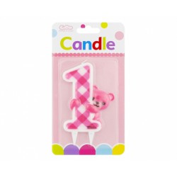 ŚWIECZKA Z MISIEM NA ROCZEK (RÓŻOWA)