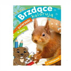 KOLOROWANKA Z NAKLEJKAMI  "Brzdące kolorują zwierzaki w lesie"