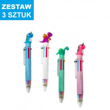 DŁUGOPISY WIELOKOLOROWE "DINO - 7" - 3 szt.